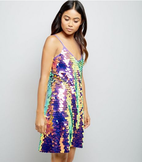 Petite Pink Iridescent Sequin Strappy Dress | New Look