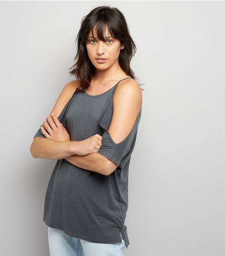 Grey Cold Shoulder T-Shirt | New Look