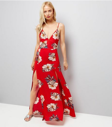 Parisian Red Floral Print Split Side Maxi Dress | New Look