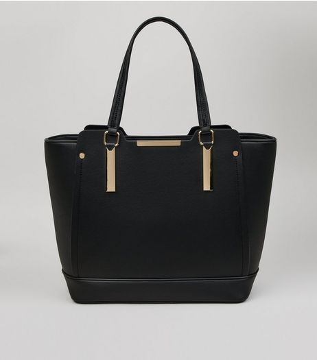 Black Metallic Trim Structured Tote Bag | New Look