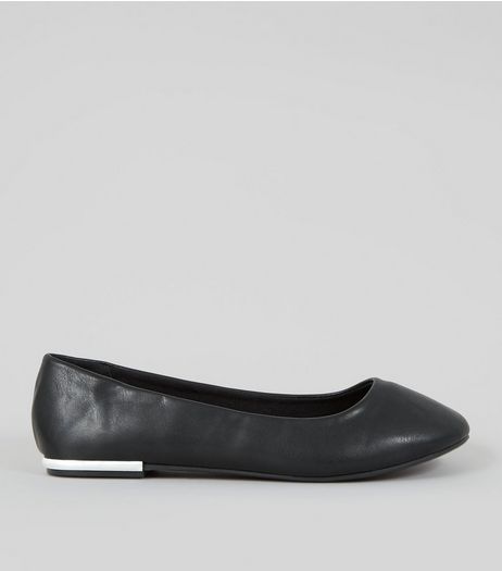 Wide Fit Black Metal Heel Ballerina Pumps | New Look