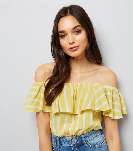 Yellow Stripe Bardot Neck Crop Top | New Look
