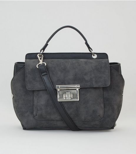 Black Suedette Top Handle Shoulder Bag | New Look