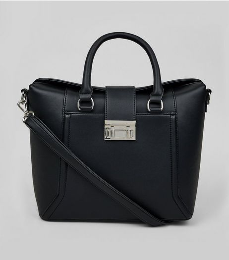 Black Mini Structured Fold Top Tote Bag | New Look