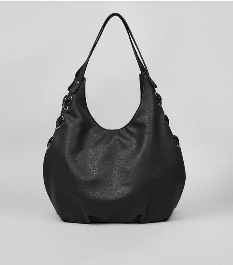 Black Textured Lace Side Hobo Bag | New Look