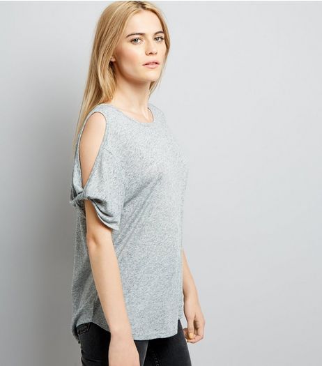 Grey Twist Cold Shoulder T-Shirt | New Look