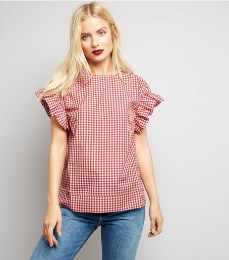 Anita and Green Red Gingham Frill Trim Sleeve Top | New Look