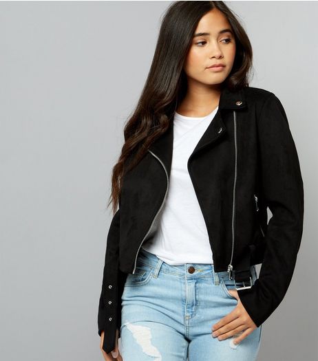 Teens Black Suedette Biker Jacket | New Look
