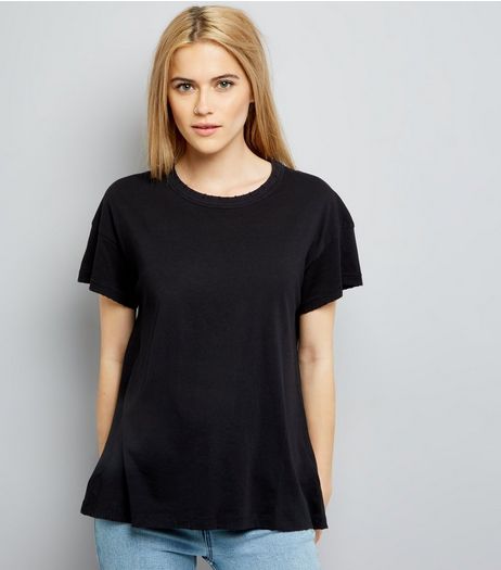 Black Distressed Edge T-Shirt | New Look