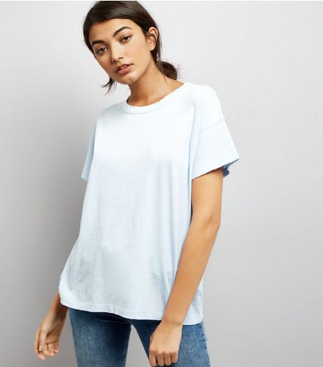 Blue Distressed Edge T-Shirt | New Look