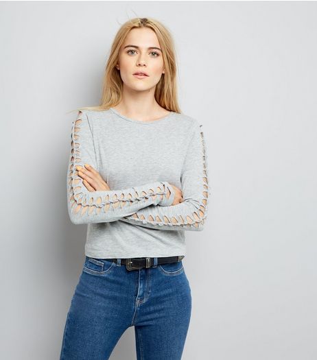 Grey Lattice Long Sleeve Top | New Look