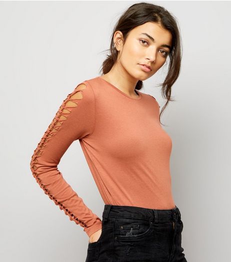 Brown Lattice Long Sleeve Top | New Look