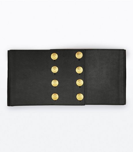 Black Button Front Wide Belt | New Look