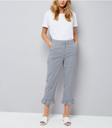 Blue Gingham Frill Hem Trousers | New Look
