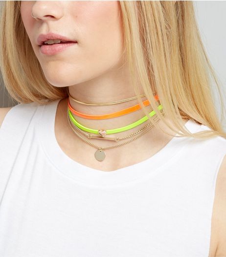 5 Pack Neon Yellow and Orange Choker | New Look