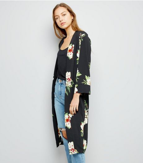 Cameo Rose Black Floral Print Kimono | New Look