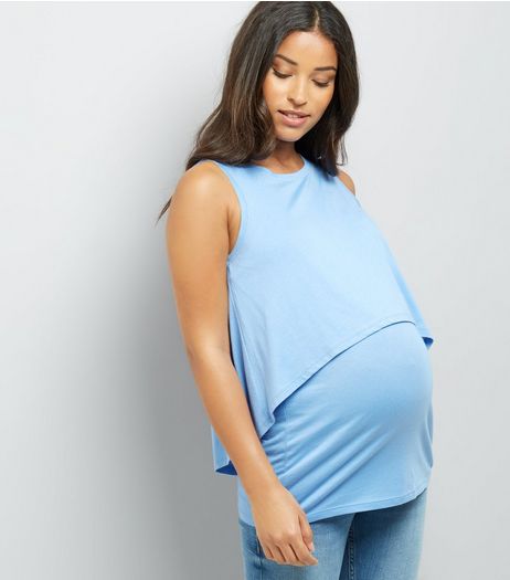 Maternity Pale Blue Double Layer Nursing Top | New Look