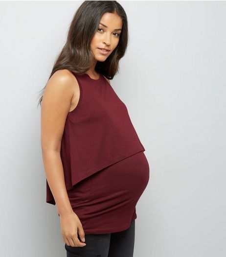 Maternity Burgundy Double Layer Nursing Top | New Look