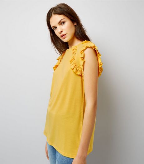 Anita and Green Yellow Frill Trim Top | New Look
