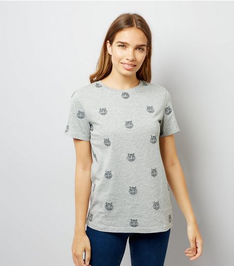 Grey Tiger Print T-Shirt | New Look
