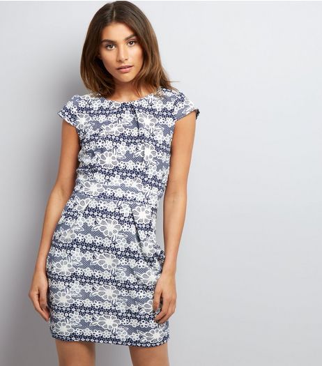 Blue Vanilla Navy Floral Lace Print Tulip Dress | New Look