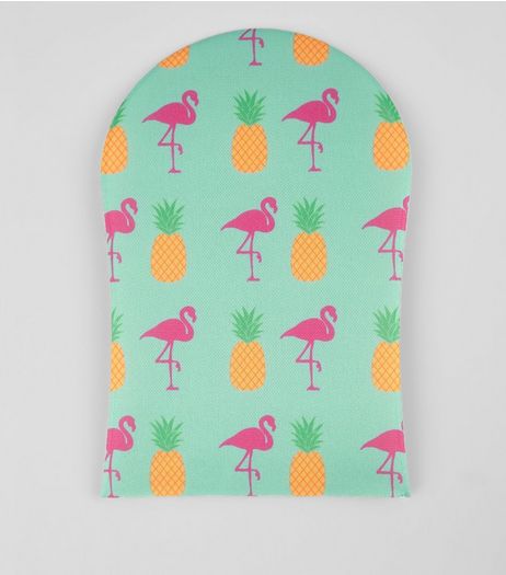 Green Pineapple and Flamingo Print Tanning Mitt | New Look
