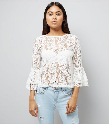Petite White Lace Bell Sleeve Top | New Look