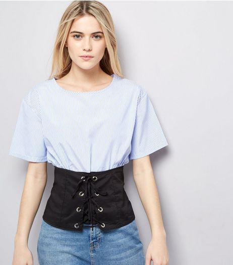 Cameo Rose Blue Corset Hem Top | New Look
