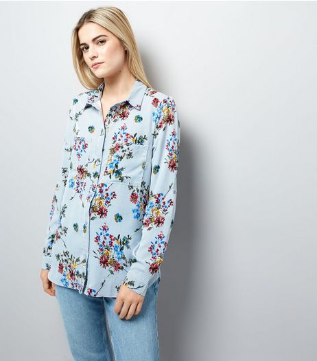 Cameo Rose Blue Stripe Floral Print Shirt | New Look