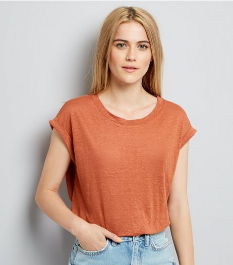 Light Brown Linen T-Shirt | New Look