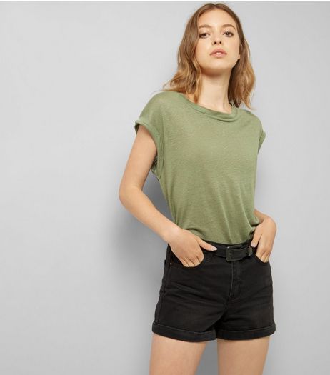 Khaki Linen T-Shirt | New Look