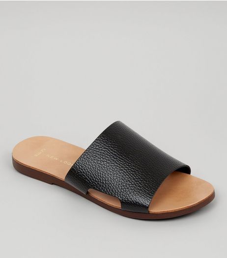 Wide Fit Black Leather Mules | New Look