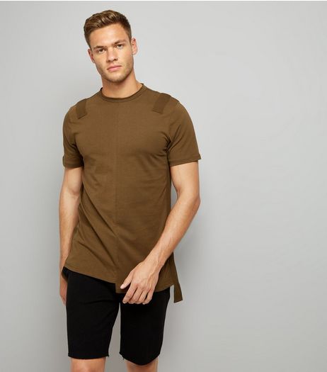 Khaki Tape Front Spliced T-Shirt | New Look