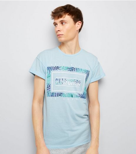 Blue California Leaf Print T-Shirt | New Look
