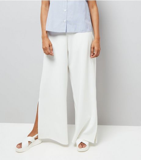 Petite Cream Wide Leg Split Hem Trousers | New Look