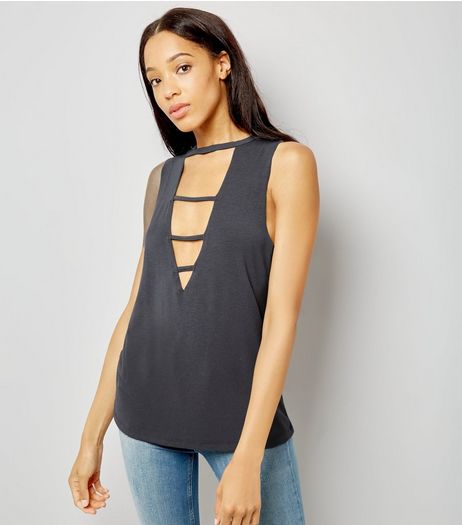 Grey Triple Strap Front Tank Top | New Look