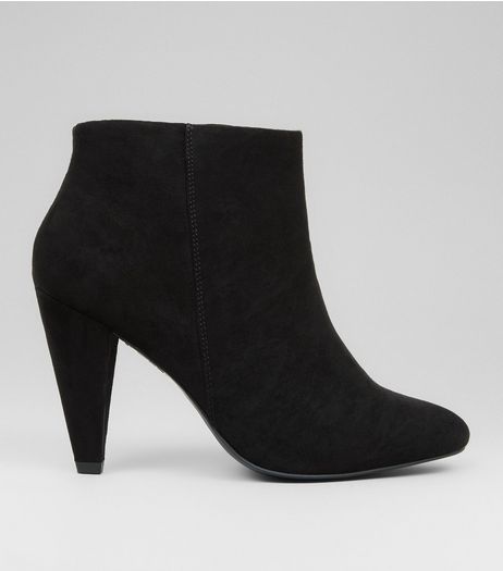 Wide Fit Black Suedette Cone Heel Shoe Boots | New Look