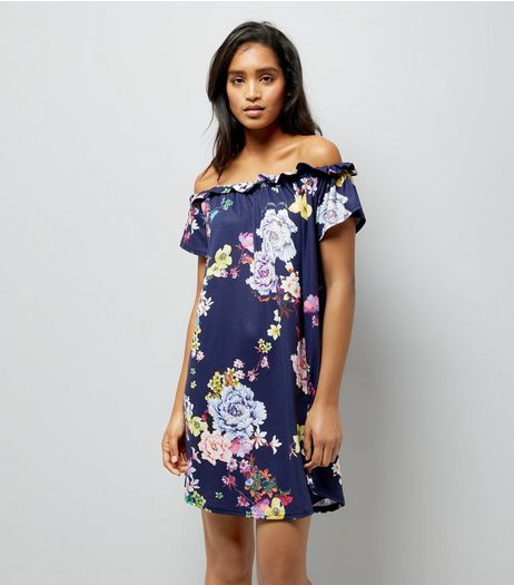 Innocence Navy Floral Print Bardot Dress | New Look