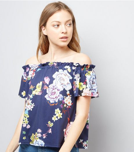 Innocence Navy Floral Print Bardot Dress | New Look