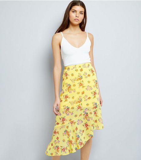 Orange Floral Print Asymmetric Hem Skirt | New Look