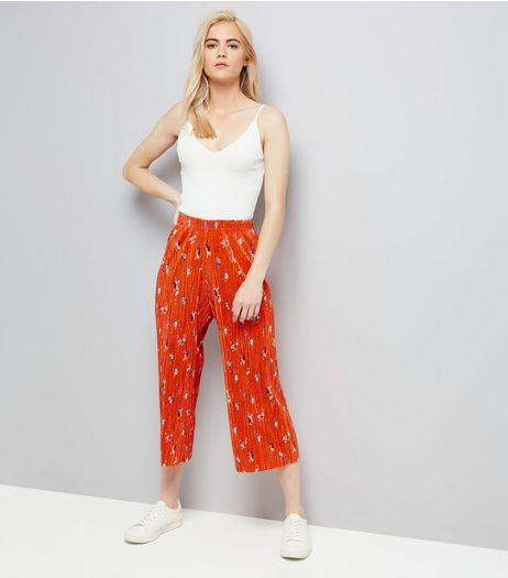 Red Floral Print Pleated Culottes | New Look