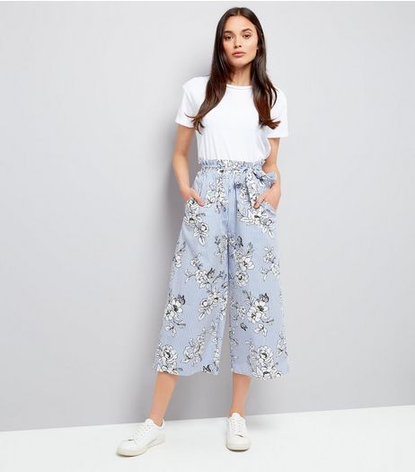 Blue Pinstripe and Floral Print Culottes | New Look