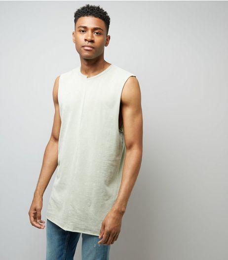 Light Green Acid Washed Spliced Neck Tank Top | New Look