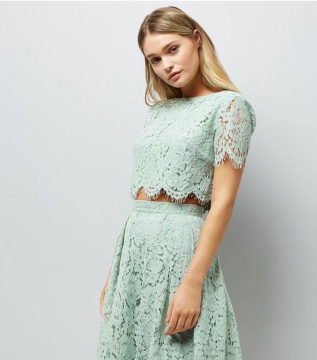 Mint Green Lace Scallop Hem Crop Top | New Look