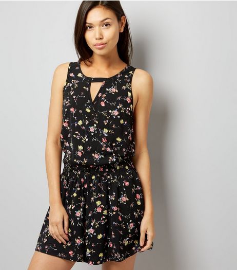 Cameo Rose Black Ditsy Floral Print Playsuit | New Look