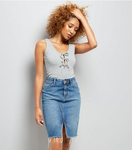 Grey Tie Front Bodysuit | New Look
