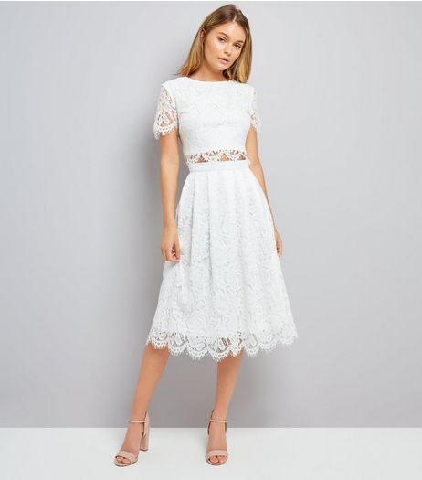 Cream Lace Scallop Hem Midi Skirt | New Look