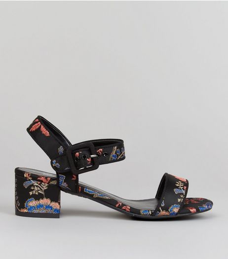 Teens Black Brocade Block Heels | New Look