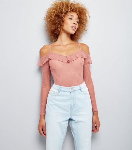 Pink Lace Cold Shoulder Bodysuit | New Look