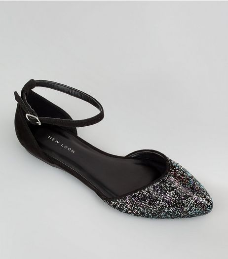 Black Sequin Embellished Pointed Pumps | New Look